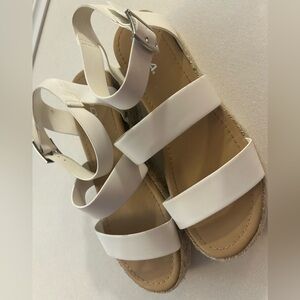 5/$25 White and Tan leather Sandals with Wide Straps